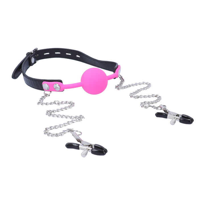 pink Silicone Ball Gag & Nipple Clamps 