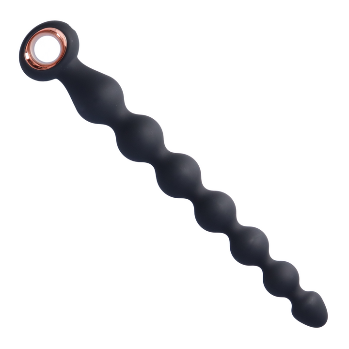 full view of large black vibrating anal beads 