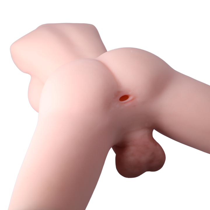 side view of beige trans sex doll anal entry hole Jamie 