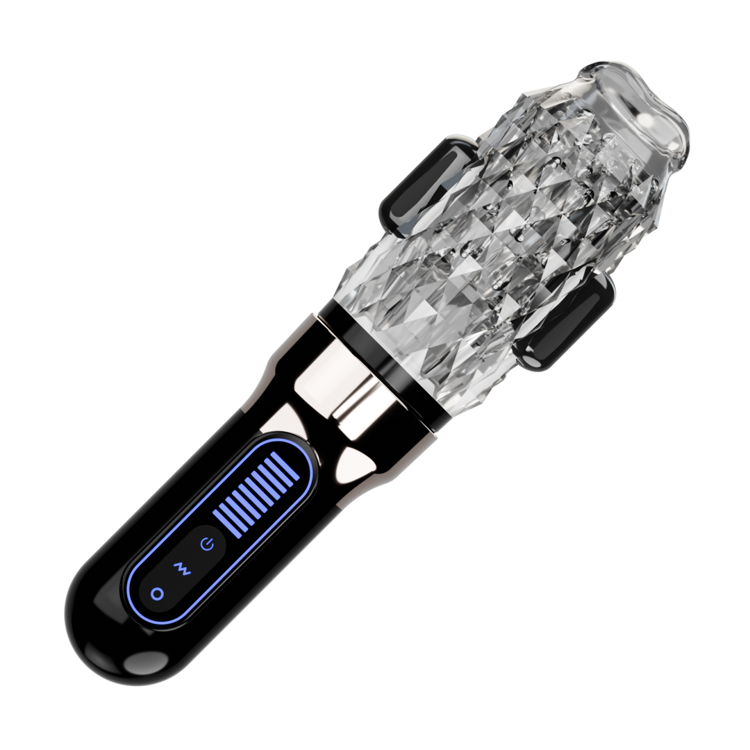 view of comprehensive controls from automatic male masturbator stroker that rotates, thrusts, vibrates and licks 
