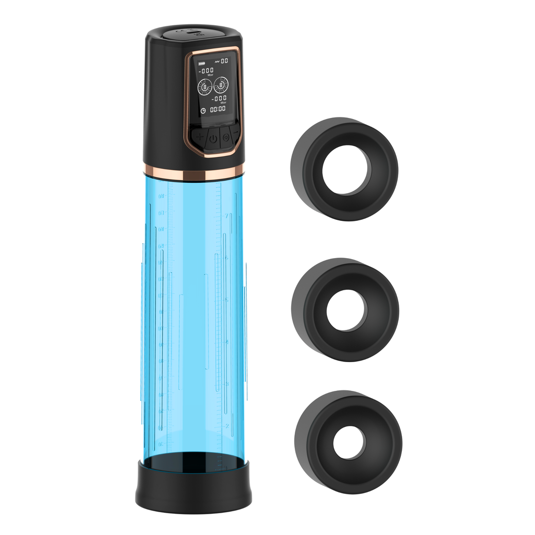Automatic Penis Pump next to pump sleeves 3 sizes 
