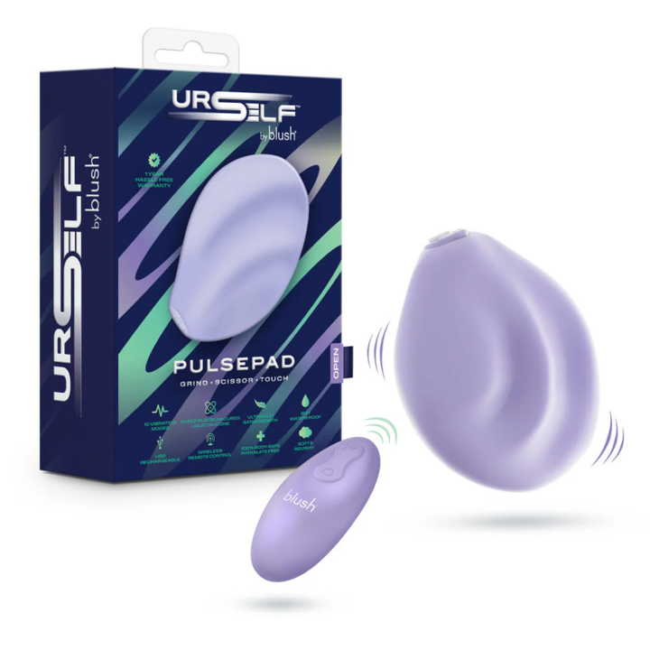 Urself Pulse Pad Rechargeable Silicone Grinder with Remote as seen outside of packaging 