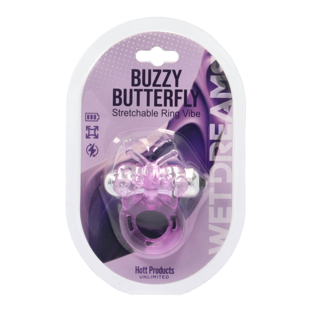 purple Buzzy Butterfly Silicone Stimulator with Vibrating Bullet in packaging 