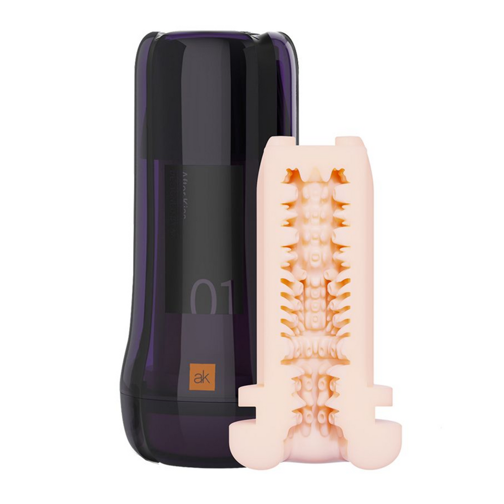 The Enchantress Vibrating & Warming Masturbator inside view as seen next to casing