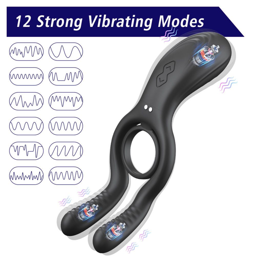 12 strong vibrating modes for Cock ring with Clit and Ball Vibrator