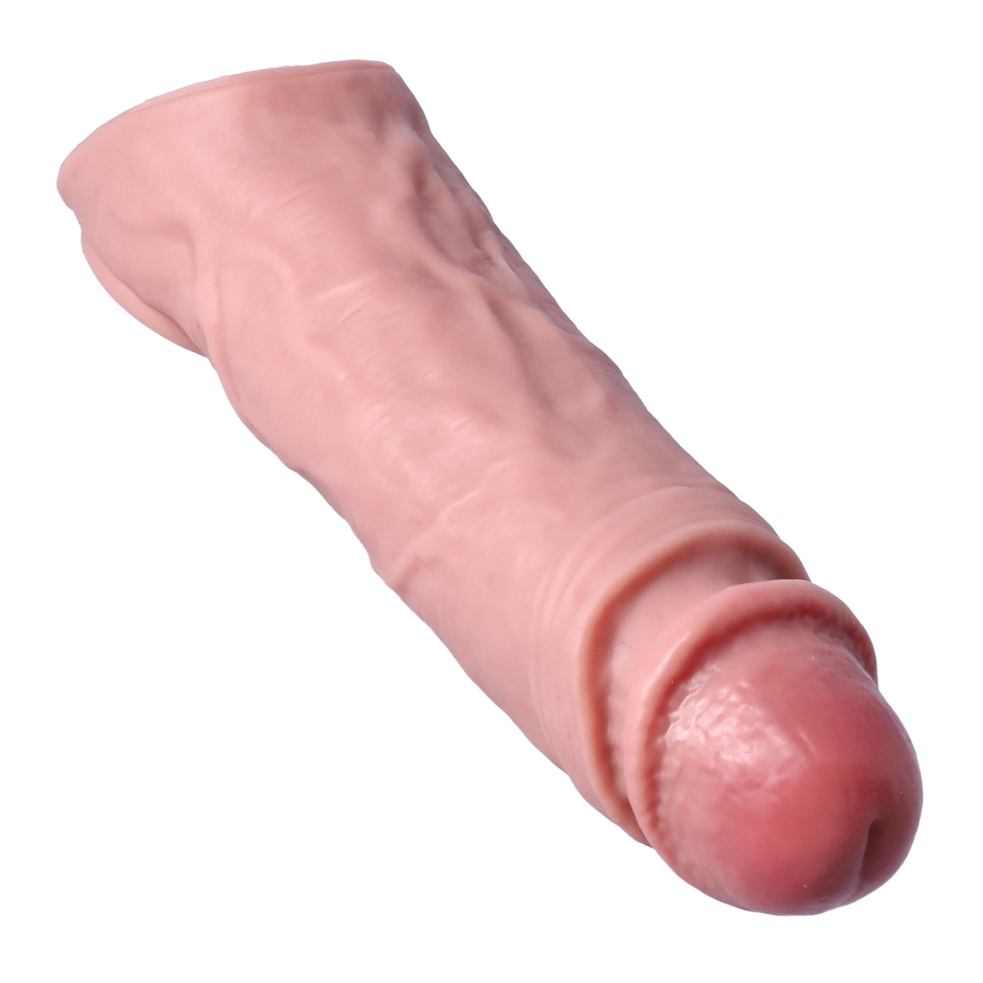 angled view from tip Vibrating Realistic Penis Sleeve raised veins 