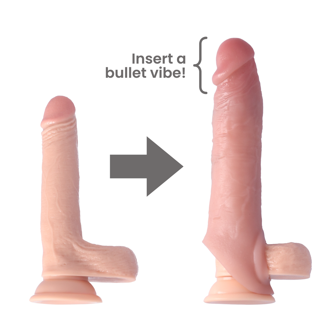 Lifelike Penis Sleeve as seen on a smaller sized dildo pocket for bullet vibrator 