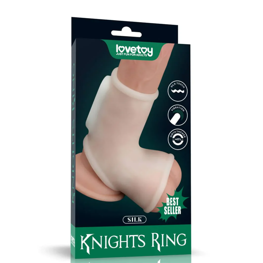 Smooth Knights Ring with Scrotum Sleeve as seen inside of packaging 