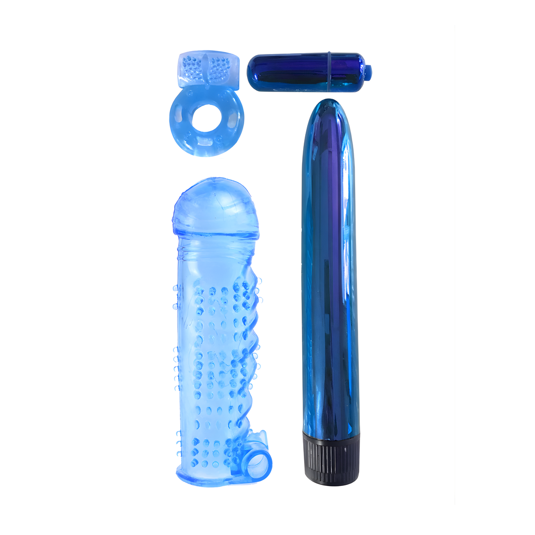 all components of blue Classix Ultimate Pleasure Couple's 