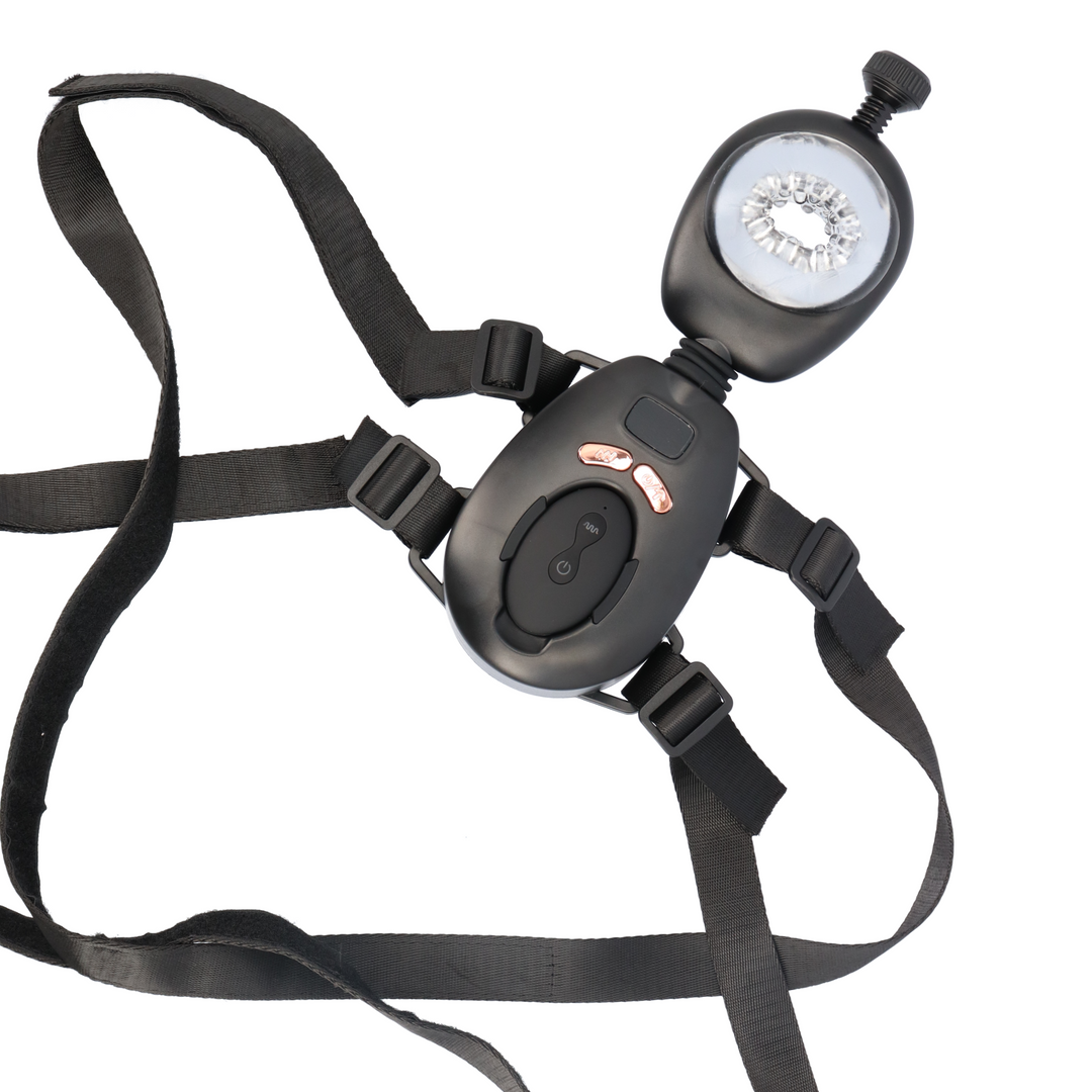 full product view of Thrusting Masturbator with Remote and Adjustable Belts 