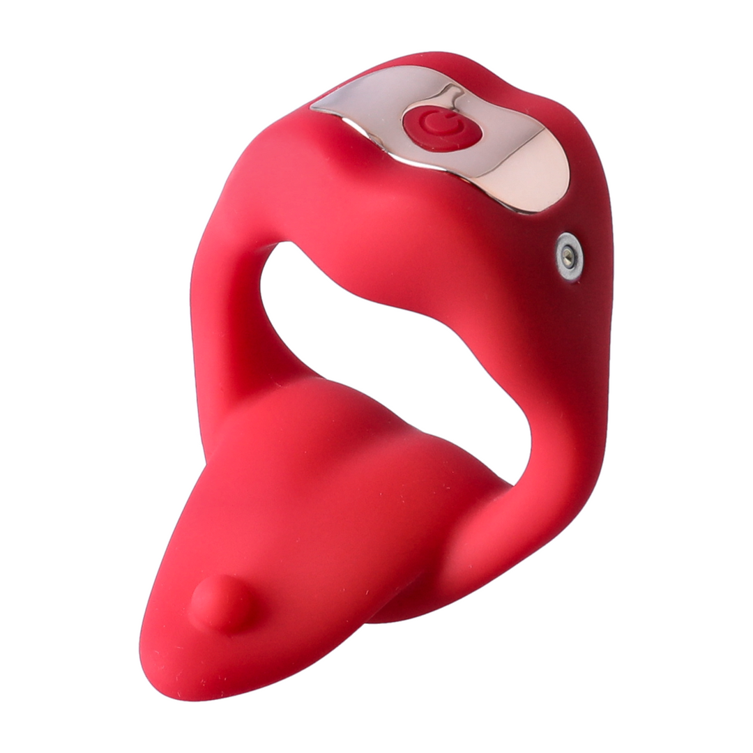 pleasure nub on tip of tongue from Vibrating Mouth Cock Ring power button on top 