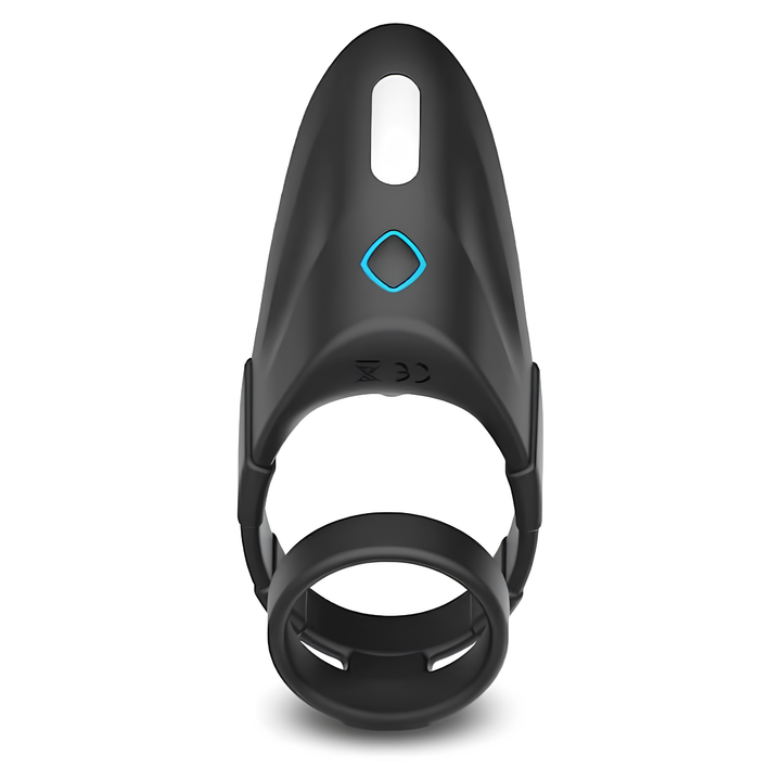 power button on Sperm Locking Dual Cock Ring with Taint Teaser 