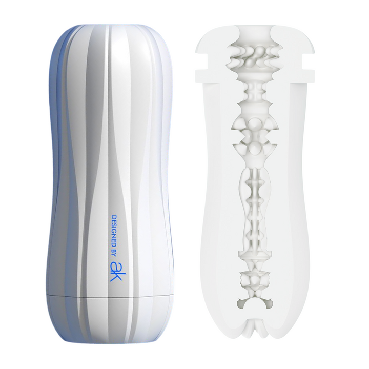 outer exterior of flower shaped male masturbator with pleasure nubs and suction air hole 