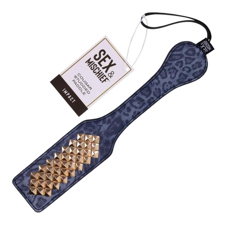 sex and mischief blue leopard print paddle with tag 