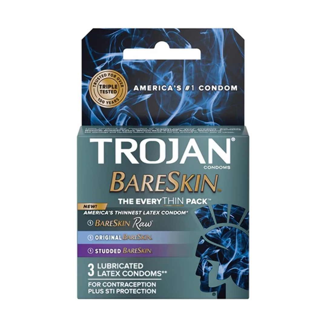 Trojan Bareskin EveryTHIN Lubricated Latex Condoms Assorted 3-Pack packaging