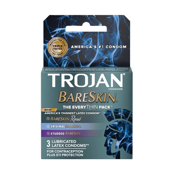 Trojan Bareskin EveryTHIN Lubricated Latex Condoms Assorted 3-Pack packaging