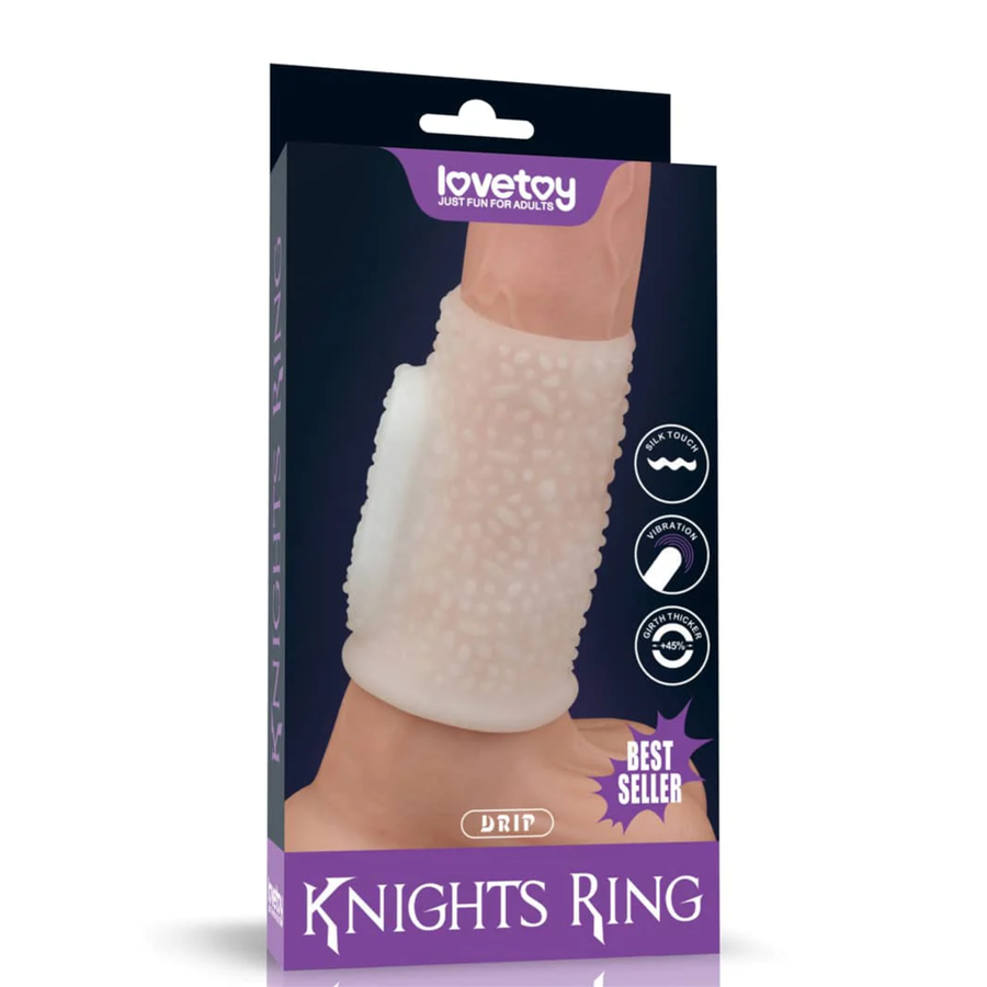 textured Vibrating Drip Knights Ring as seen inside of packaging 