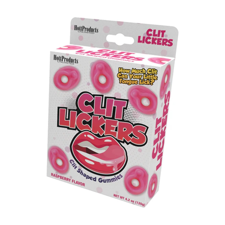 frontside of Clit Lickers Clit Shaped Gummies packaging 