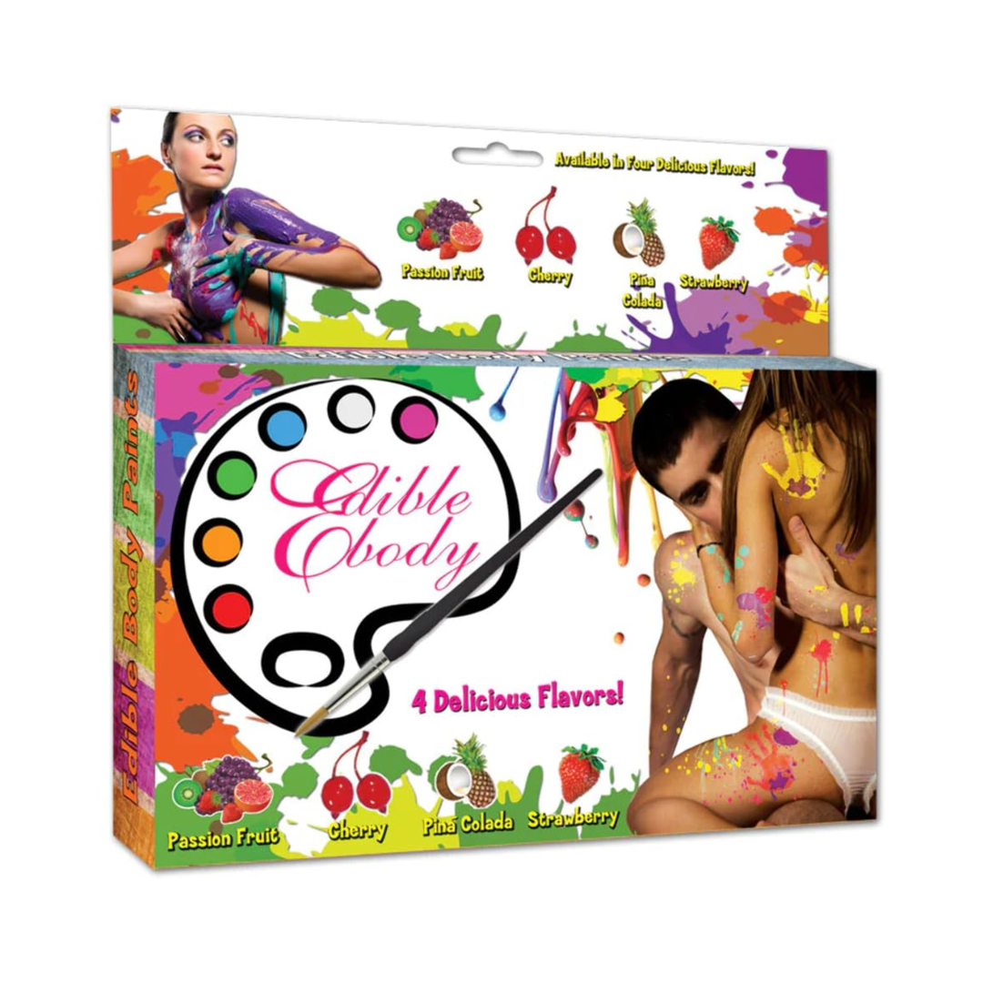 Edible Body Paints Kit Assorted Colors and Flavors set of 4 as seen inside of packaging 