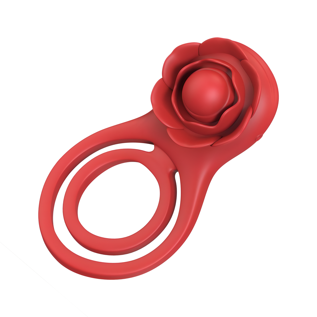 a red Flower Double C-Ring for couples 