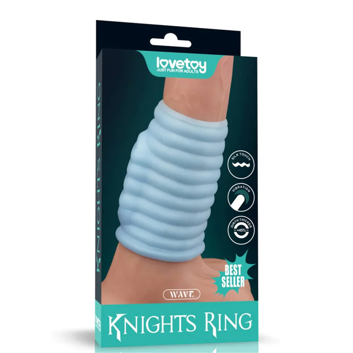 Ribbed Vibrating Wave Knights Ring as seen inside of packaging 