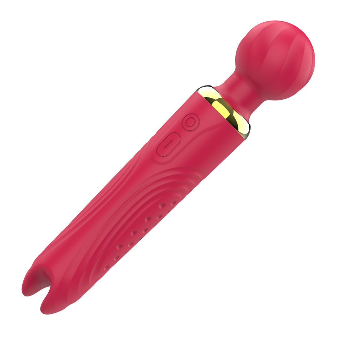 control buttons on Delight Duo Dual-Ended Wand Massager in red 