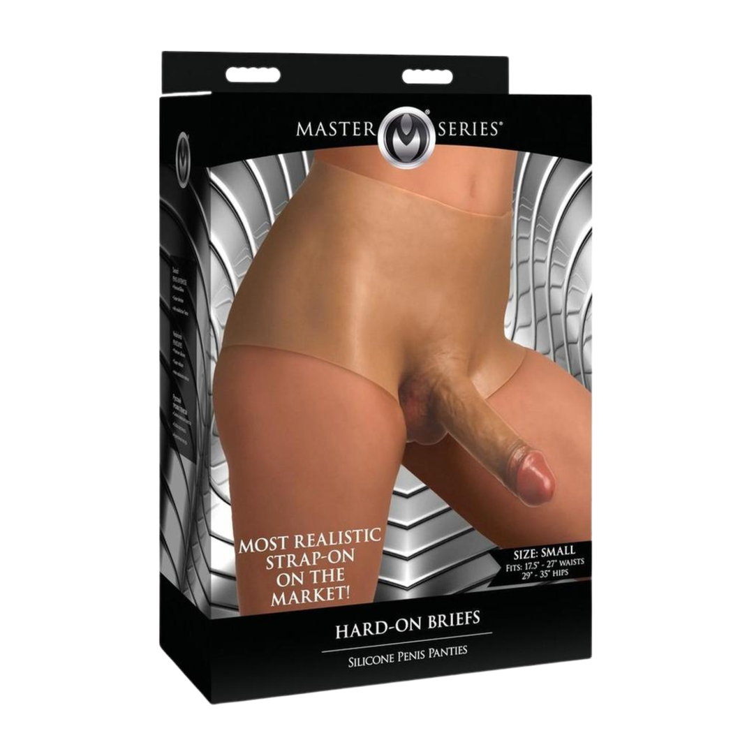 Master Series Hard-On Briefs Silicone Penis Panties size small as seen inside of packaging 