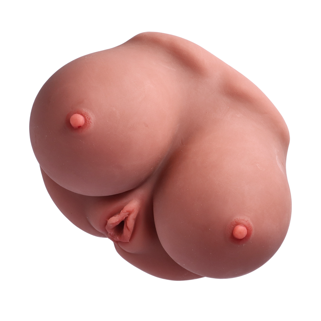birds eye view of titty and vagina male sex doll masturbator in brown color 