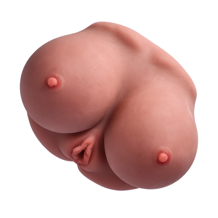 birds eye view of titty and vagina male sex doll masturbator in brown color 