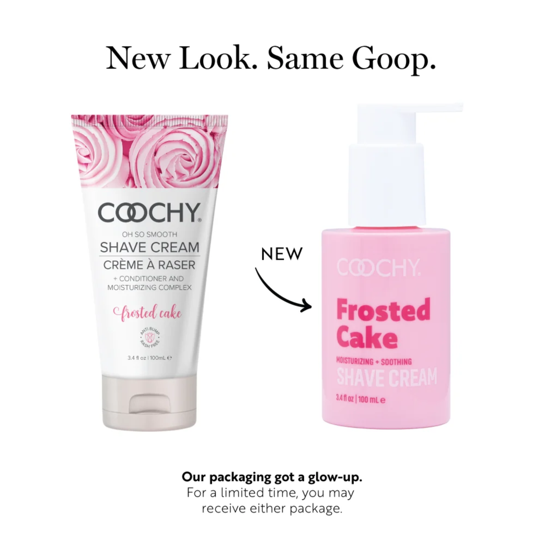 Coochy Shave Creme new packaging 3.4 fl oz size frosted cake 
