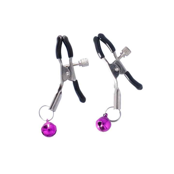 Dark Amour Nipple Clamps with Bells laying flat 
