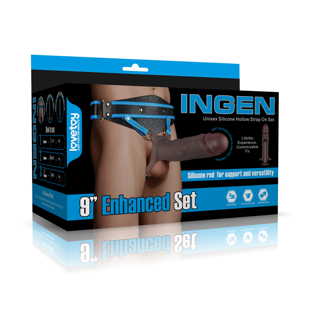 INGEN 9" Enhanced Hollow Strap-On Set in brown color 