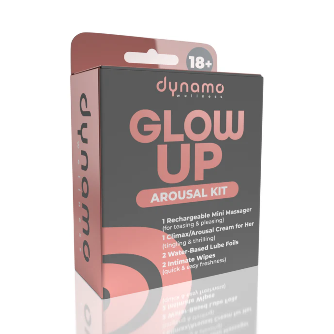 front side of Dynamo Wellness Glow Up Arousal Kit packaging 