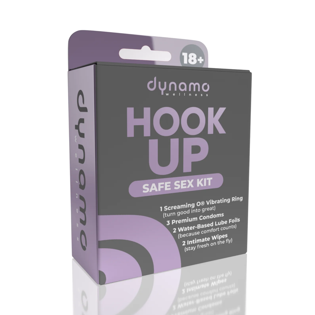 front side of Dynamo Wellness Hook Up Intimacy Kit packaging 