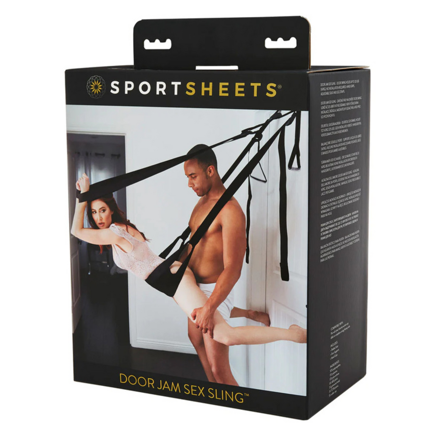 Sportsheets door jam sex sling as seen inside of box