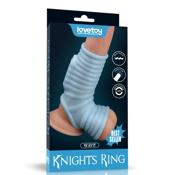 Wave Vibrating Knights Ring Scrotum Sleeve as seen inside of packaging 