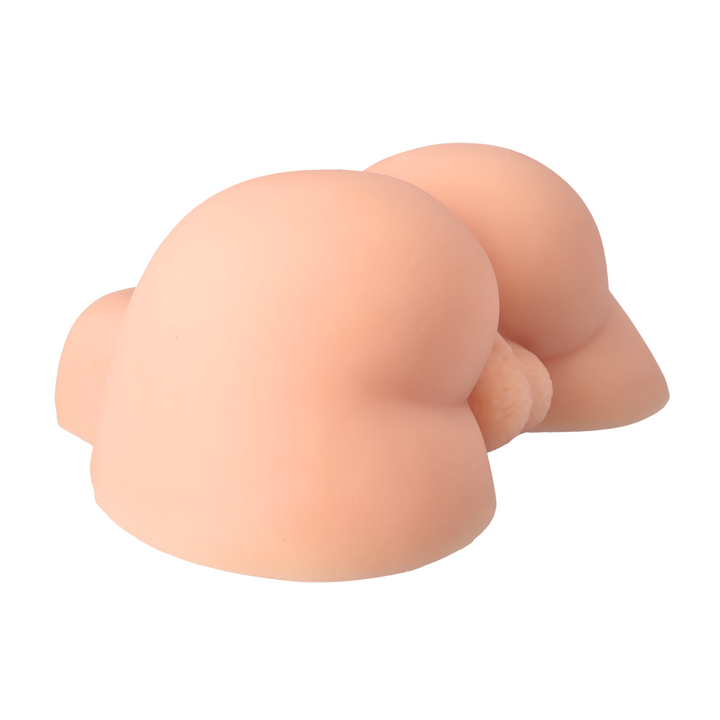 angled view of testicles from realistic beige gay male sex doll 