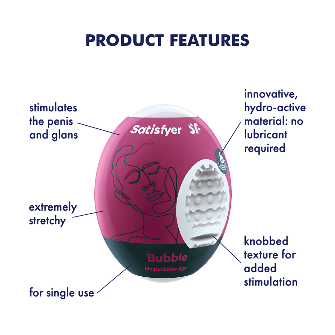 product features from Satisfyer Masturbator Egg 3 Pack Set - Bubble 