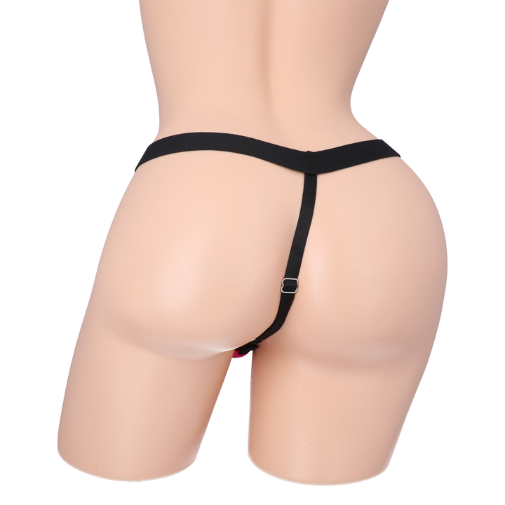 backside view of Wearable Butterfly Vibrator with Harness on a mannequin 