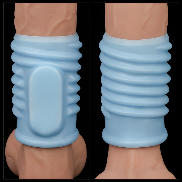 front and backside of Spiral Vibrating Knights Ring as seen on a dildo 