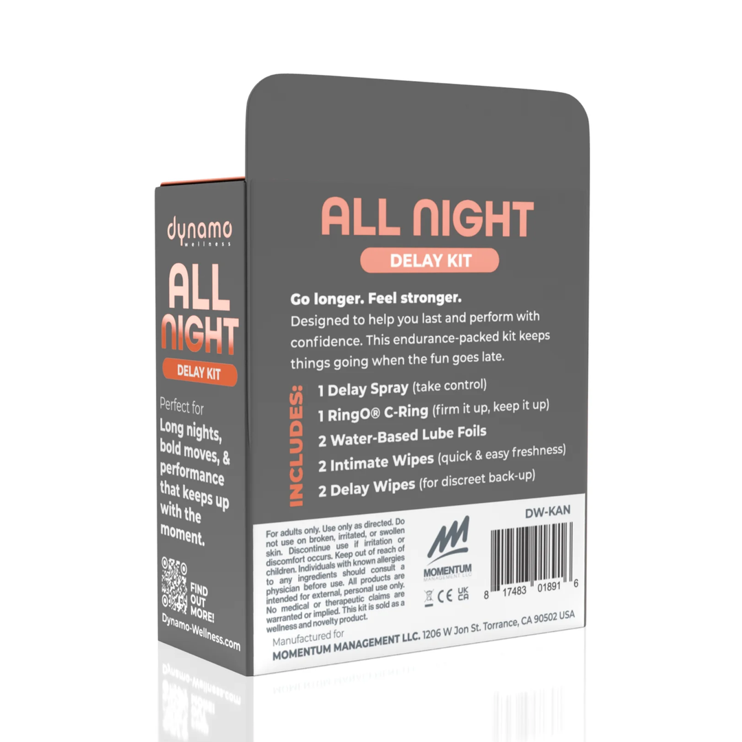 backside of Dynamo Wellness All Night Intimacy Kit packaging 