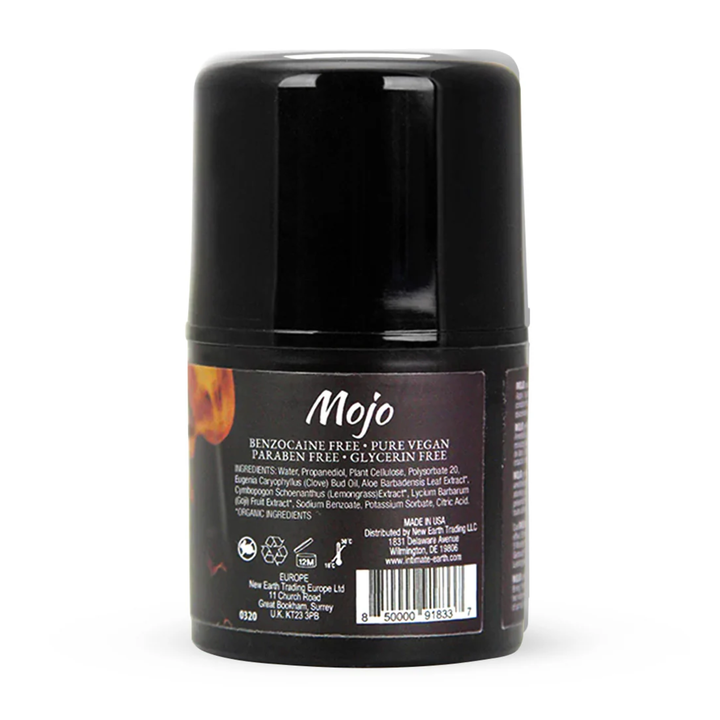 back side of MOJO Clove Oil Anal Relaxing Gel Lubricant 1oz 