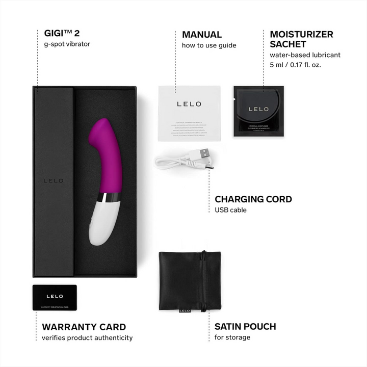 contents described from Gigi 2 packaging LELO Luxury sex toys  