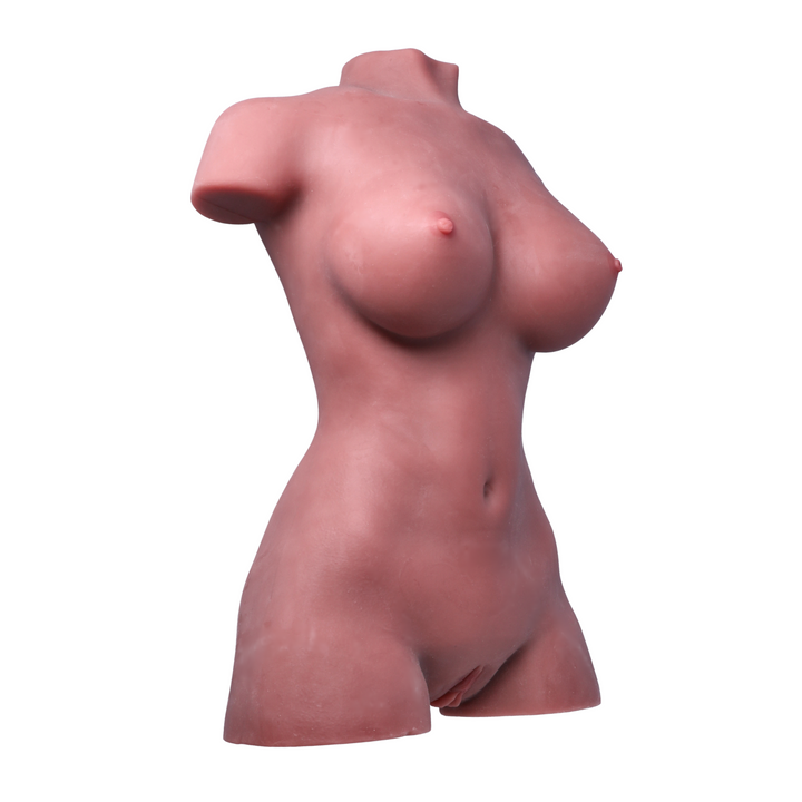 brown female torso sex doll TPE realistic feel material angled side view 