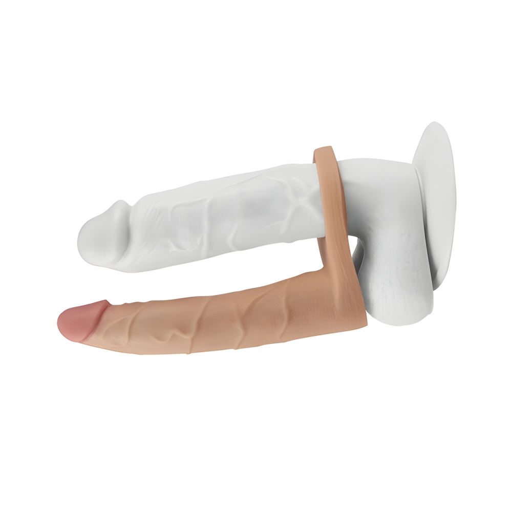 7 inch Long Ultra Soft Double Penetration Cock Ring as seen on a dildo 