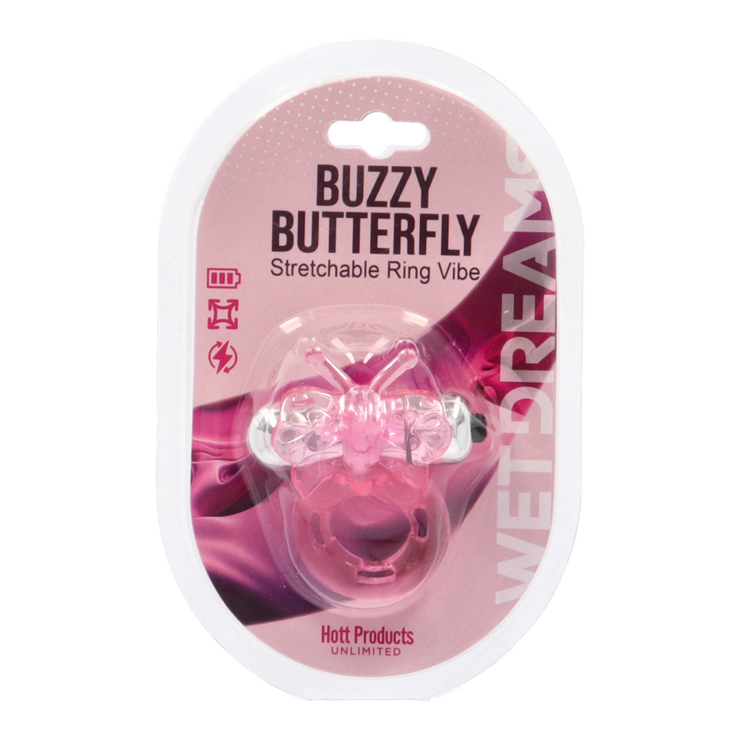 pink Buzzy Butterfly Silicone Stimulator with Vibrating Bullet in packaging 