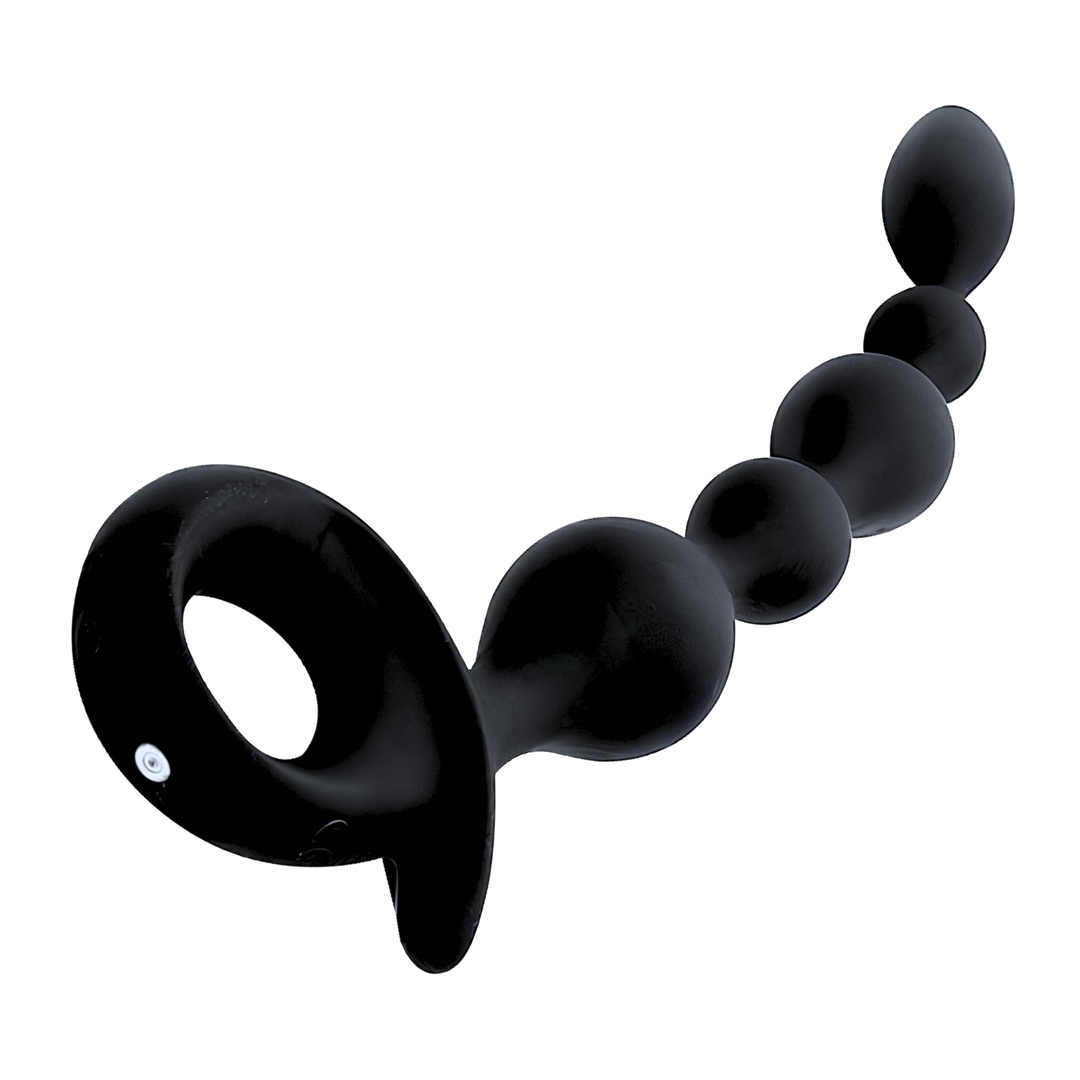 X-Long Vibrating Anal Beads angled view from in charger base 