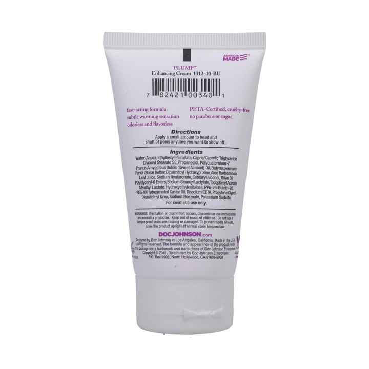 backside of Plump - Enhancing Serum For Men doc johnson bottle 