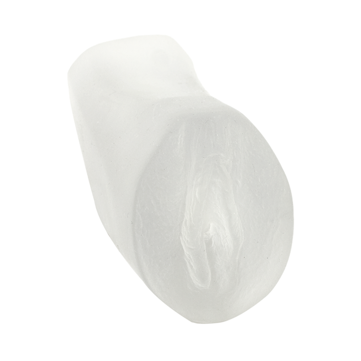 angled side view of Palm Pal Ultraskyn Masturbator in clear 