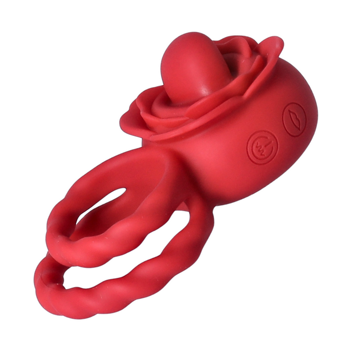 control power buttons on side form Tongue Rotation Vibration Cock Ring by TooTimid red flower 